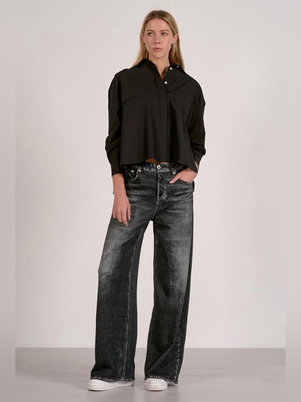 Elan Washed Black Grey Wide-Leg sweatpants Jeans size XS